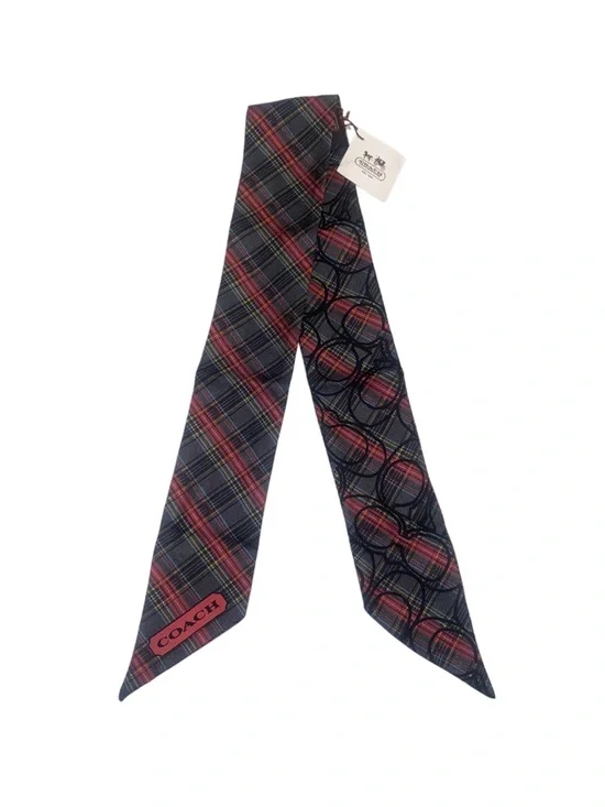 Coach Poppy Reversible Signature Tartan Plaid Silk Pony Scarf - Picture 2 of 6